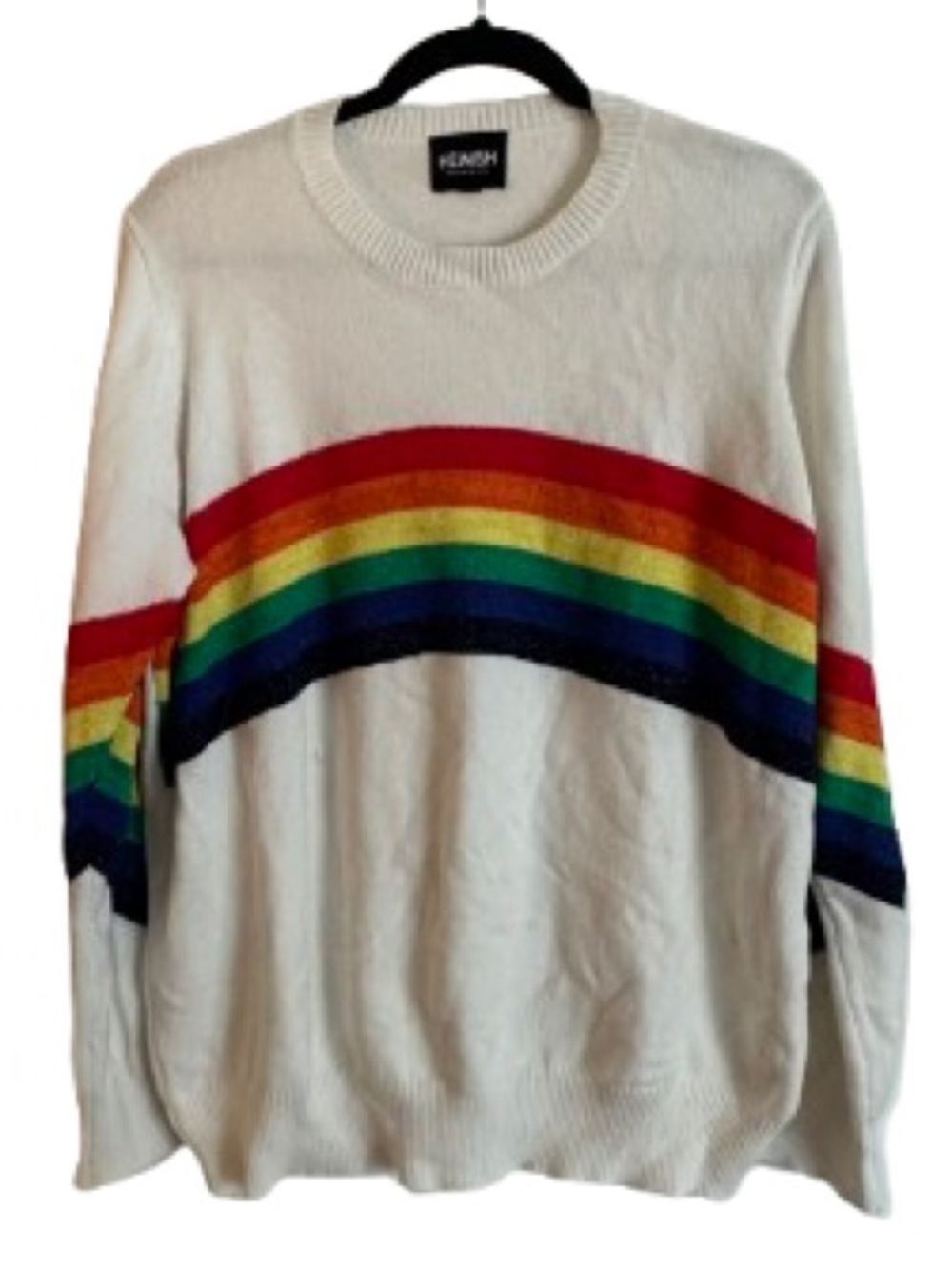 Blank White Crewneck Sweater with Multicolor Rainbow Stripes